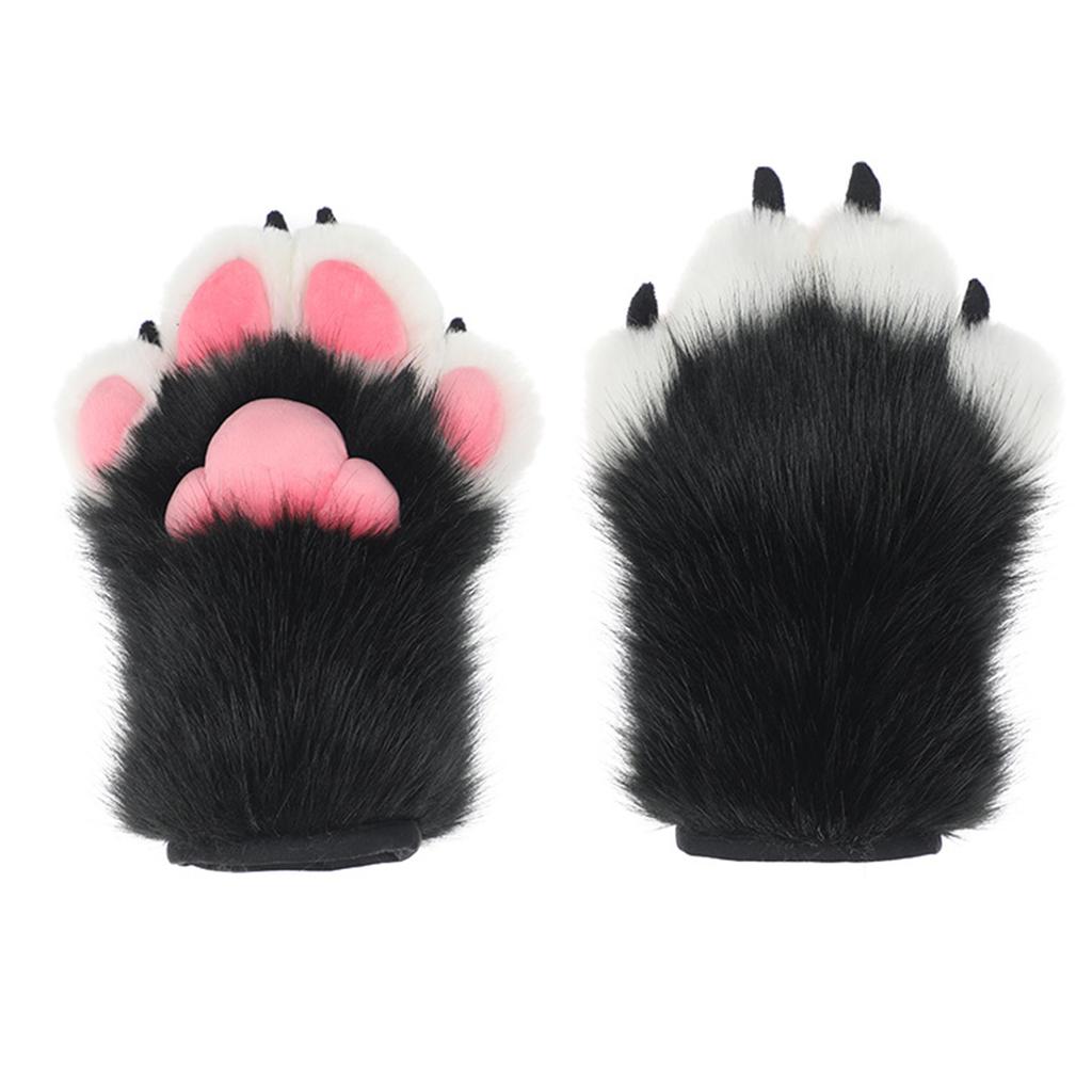 Furry Paw Gloves Cosplays Wolf Bear Animal Paw Plush Mittens for Women Girls