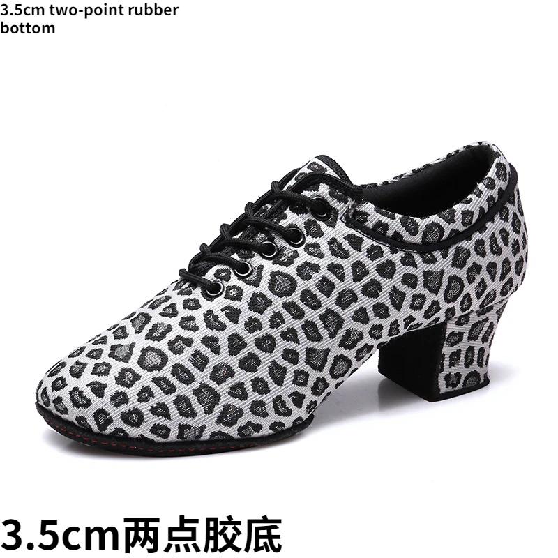 Leopard Latin Dance Shoes Jazz Tango Salsa Woman Modern Ballroom Dance Shoes Teacher Shoes 3.5cm/5cm Heels Dance Sneakers
