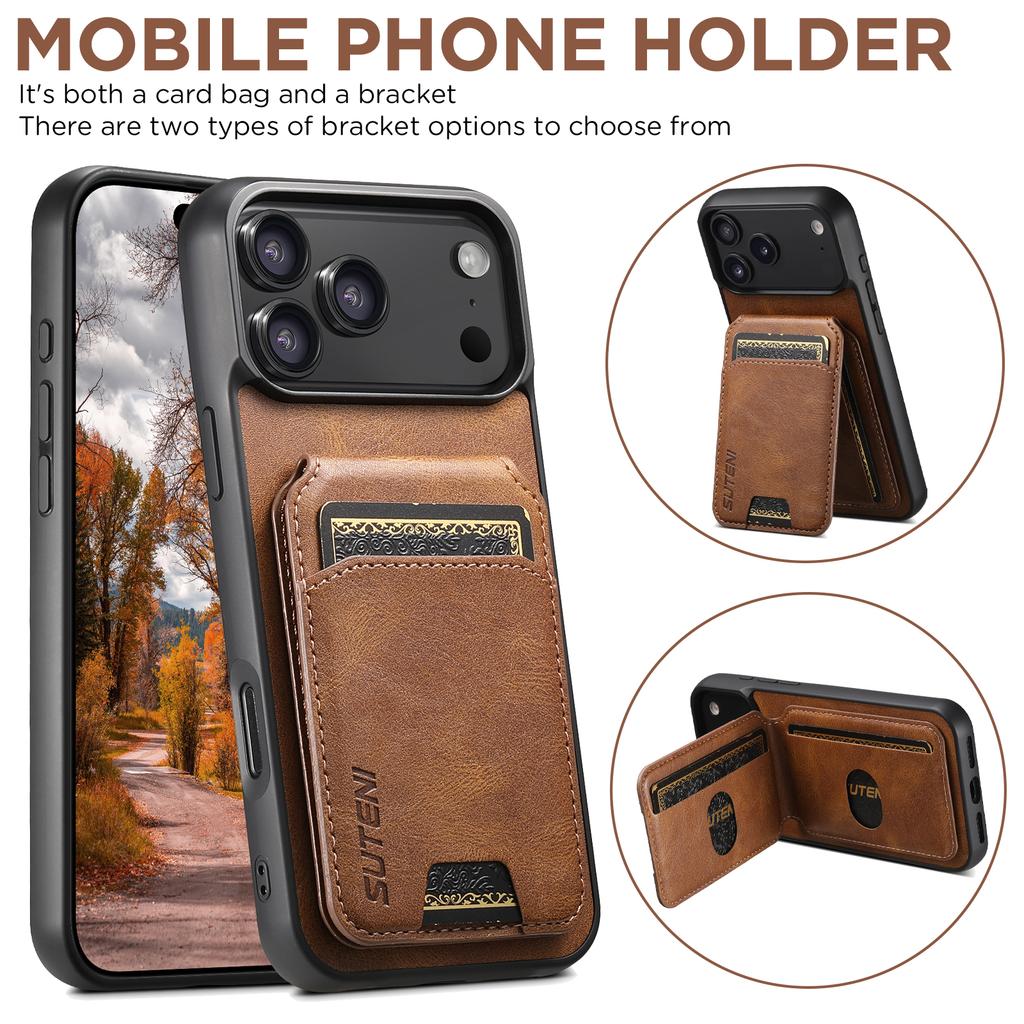 Leather Strong Magnent Card Wallet Holder Set for Apple For Iphone 17 16 1 14 13 Pro Max Plus With Phone Case Magnetic Stand Bag