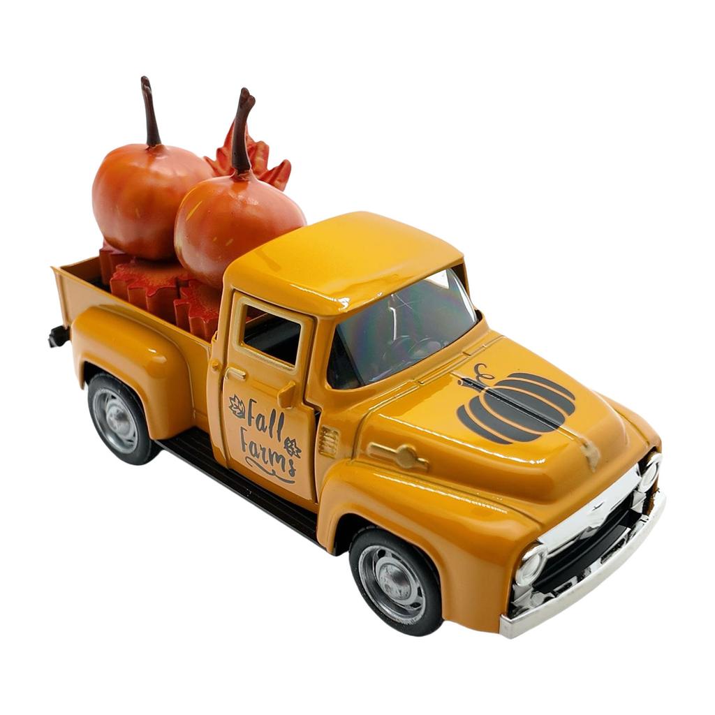 Vintage Metal Pickup Truck Model With Pumpkin Maples Leaf Ornaments Autumn Harvest Thanksgiving Decors For Tiered Tray