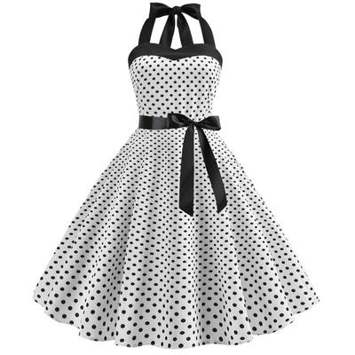 Vintage Dress Women Summer Sexy Polka Dot Print Halter Party Dresses Vestidos Robe Pin Up Rockabilly Y2K Dress