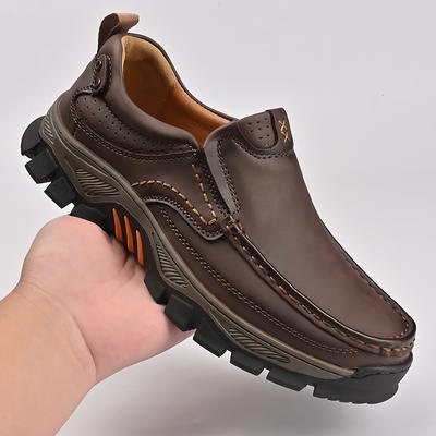 Fashion Retro Style Leather Loafers Mens Comfort Casual Shoes Breathable Male Driving Footwear Moccasin Travel Climbing Camping Footwear