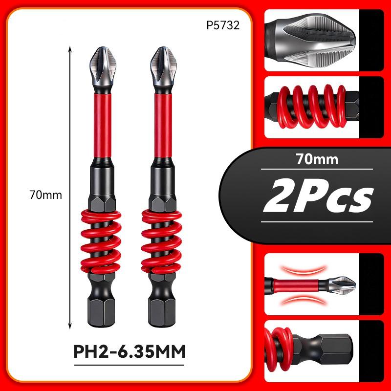 2Pcs 65/70/90/150mm Spring Magnetic Screwdriver Bits Hex Shank Phillips Anti-Slip Spring-Loaded Quick-Release Screwdriver Bit