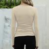 Camiseta Básica de Manga Larga para Mujer, Cuello Redondo, Canalé, Color Liso