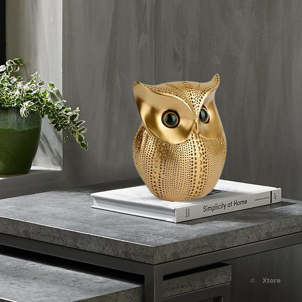 Moderne stilig Lucky Owl Resin kunstfigur (gylden), 1 stk