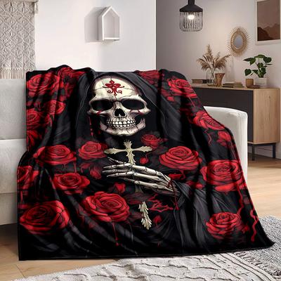 1PC Grim Reaper Print Blanket, Soft Throw Blanket - Warm & Cozy for Couch, Bed, Office, and Travel Yy250912177