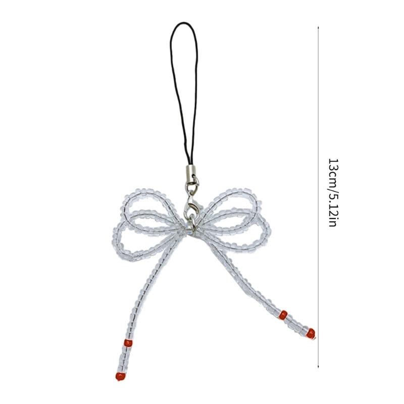 Fashion Glass Beaded Bowknot Phone Charm Straps Y2K Bag Decoration Lanyard Car Keys Hanging Pendants Purse Accessories