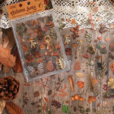 8 Pcs Vintage Autumn Forest Theme Waterproof PET Hand Tent Sticker Bag Diy Material Paper Stickers Junk Journal Supplies
