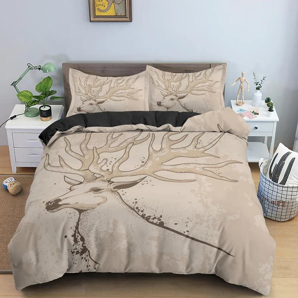 Cute Cartoon Animal Deer Duvet Cover Soft Cozy Bedding Set King Queen Twin Single Size Bedclothes Home Decor