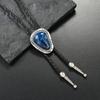 Men's Vintage Irregular Colored Stone Bolo Tie Cowboy Costume Accessory Western Faux Leather Cord Necktie Necklace Chain