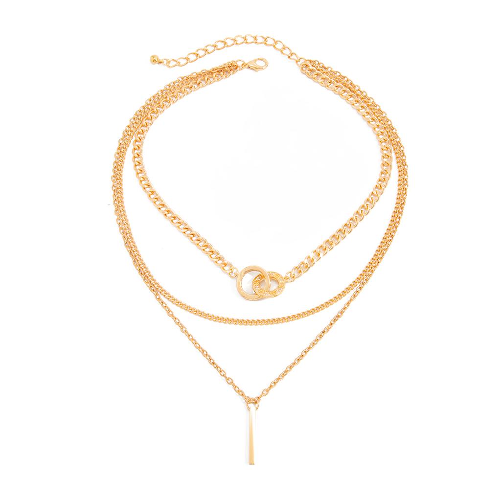 Salircon Fashion Double Circle Straight Bar Multi-layer Chain Necklace Women's Creative Exquisite Metal Pendant Necklace Jewelry