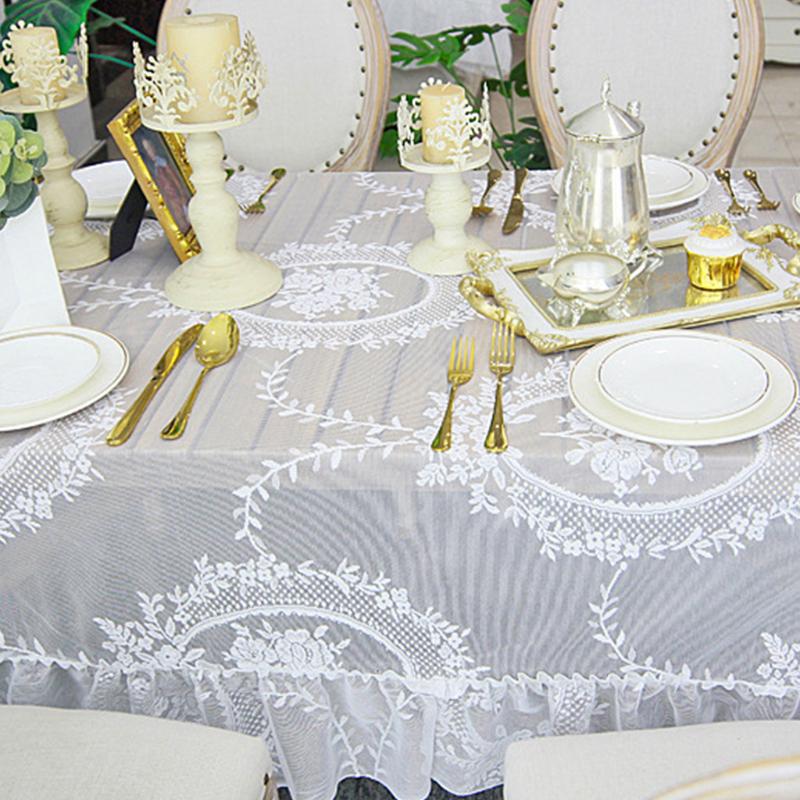 White Embroidery Lace Tablecloth for Home Wedding Party Decoration Table Cloth Rectangle Table Cover Retro Dustproof Tablecloth