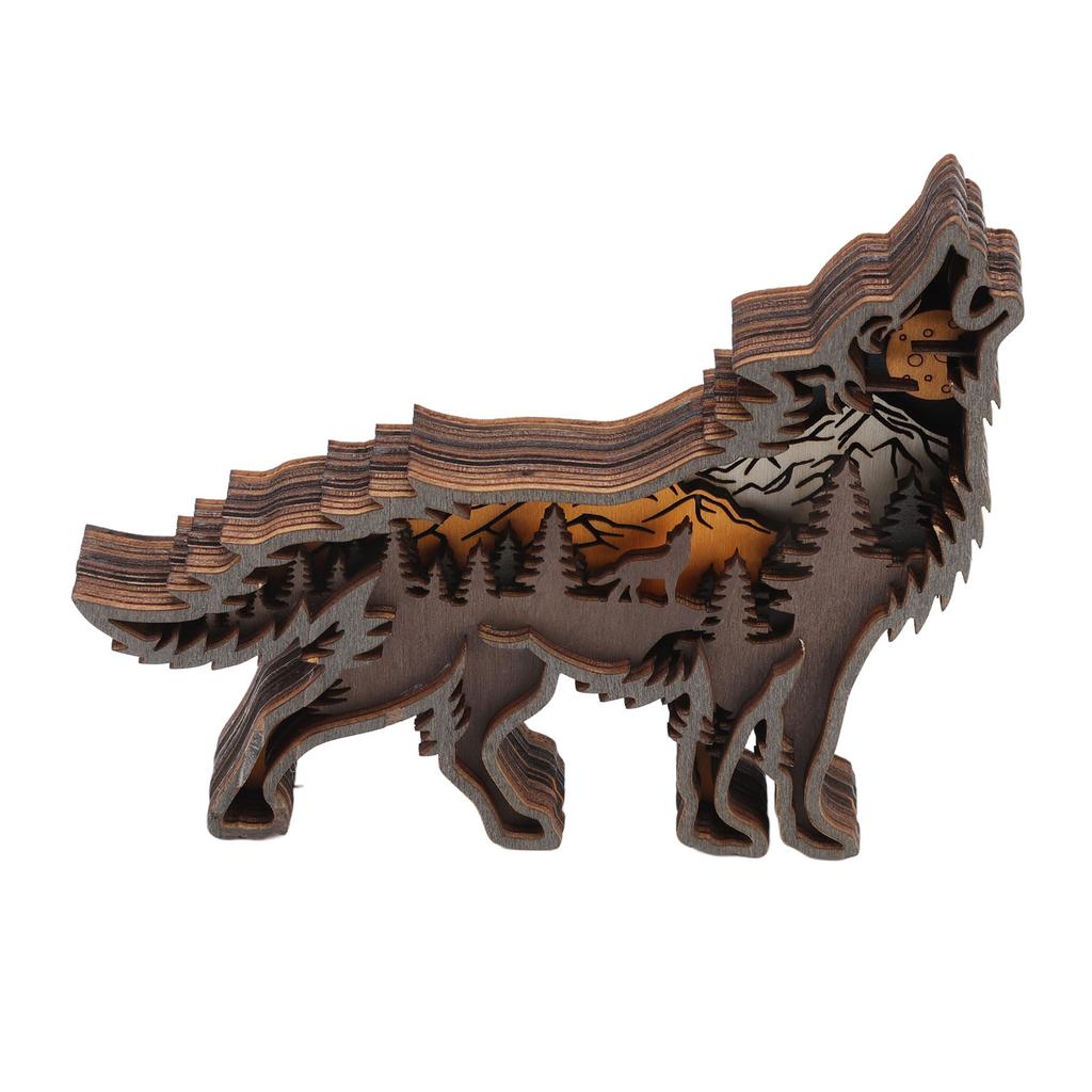 Wolf Refined Details Wooden Statue Good Decoration Hollowed Multilayer Wolf Figurine With String