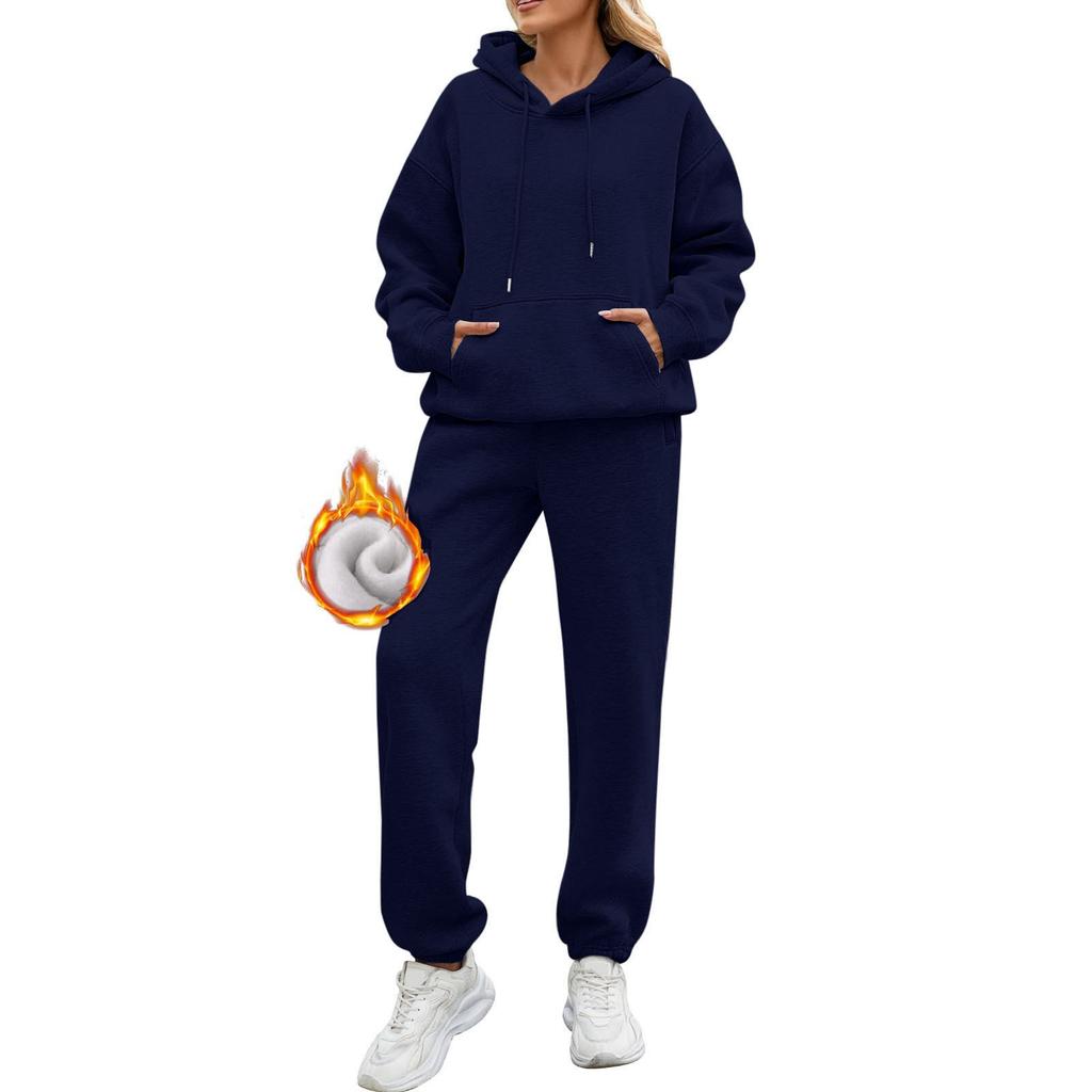 Completo da donna in 2 pezzi con cappuccio, completo di tuta, felpa oversize, pantaloni larghi alla moda autunnale con tasche