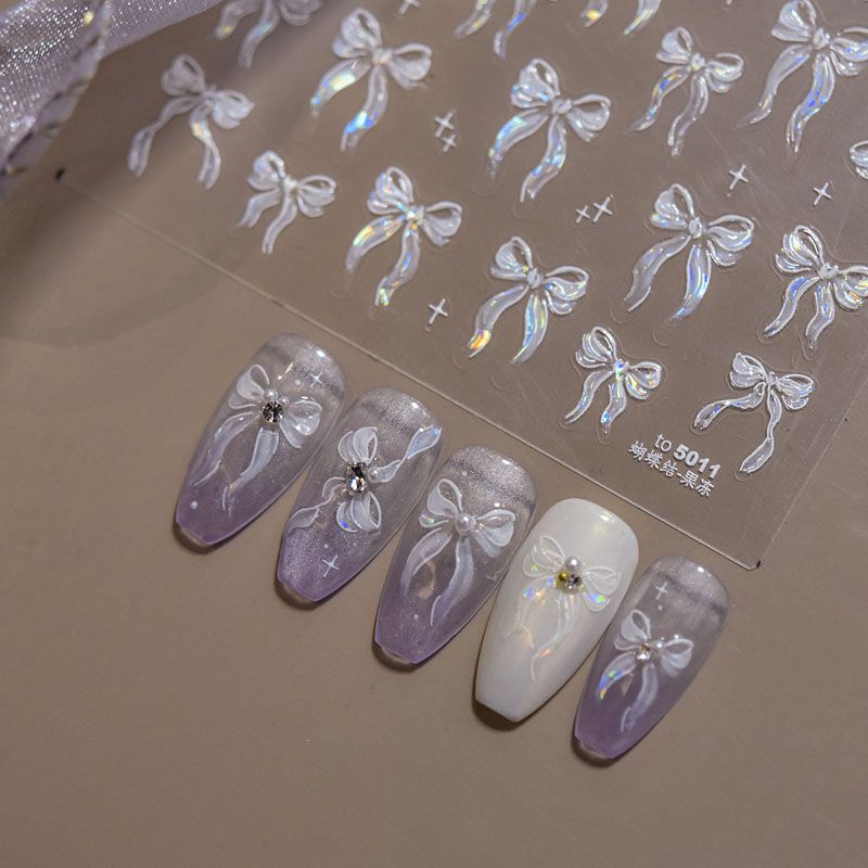 

Shell Light Bows Nail Sticker Relief New Arrival 5D Stereo Internet Celebrity Ins Japanese Style Nail Sticker Decorations Bows 5011