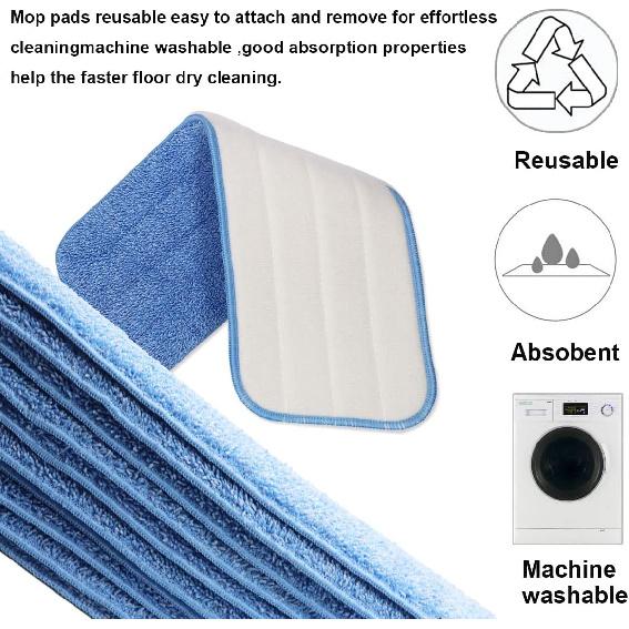 10 Pack Spray Mop Replacement Heads for Wet/Dry Mops, Reusable Microfiber Mop Pads Compatible with Bona Floor Care System - Blue