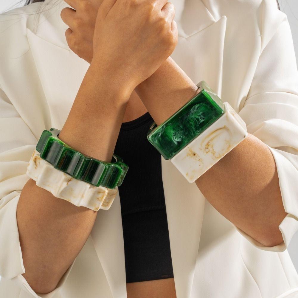 Wave Wide Resin Bracelet Bangles Square Retro Hand Ring Unique Chunky Bracelets  Girls