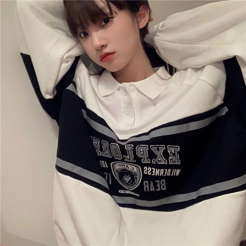 Bluzy z nadrukiem Damskie Luźne z Długim Rękawem Harajuku Streetwear Elegancka Jesień Preppy Koreański Styl Mody Studenci