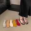 Fashion Fashion Sandals for Women 2025 New Flat Square Open Toe Sexy First-line Buckle Summer Pu Leather Roman Women's Sandals