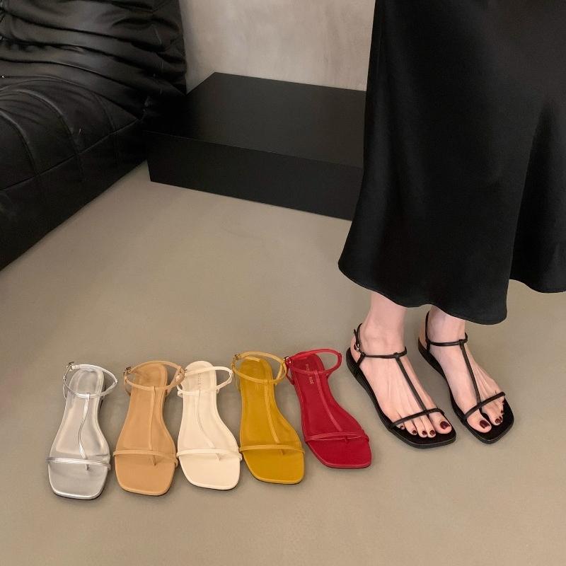 Fashion Fashion Sandals for Women 2025 New Flat Square Open Toe Sexy First-line Buckle Summer Pu Leather Roman Women's Sandals