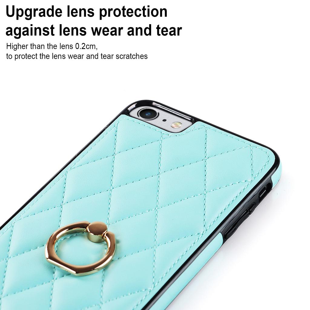For iPhone SE (2020)/SE (2022)/7/8 4.7 Inch PU Leather+TPU Protective Cover Imprinted Rhombus Grid Pattern Rotation Ring Kickstand Phone Case