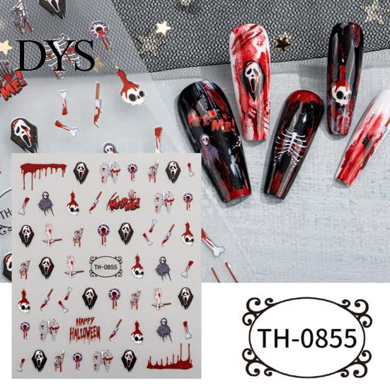 Holiday Themed Nail Stickers 6 Sheets Halloween for Women, Pumpkin Ghost Bat Skull Decals Manicure Decoration Decals, Art Accessories Home Salon Girls