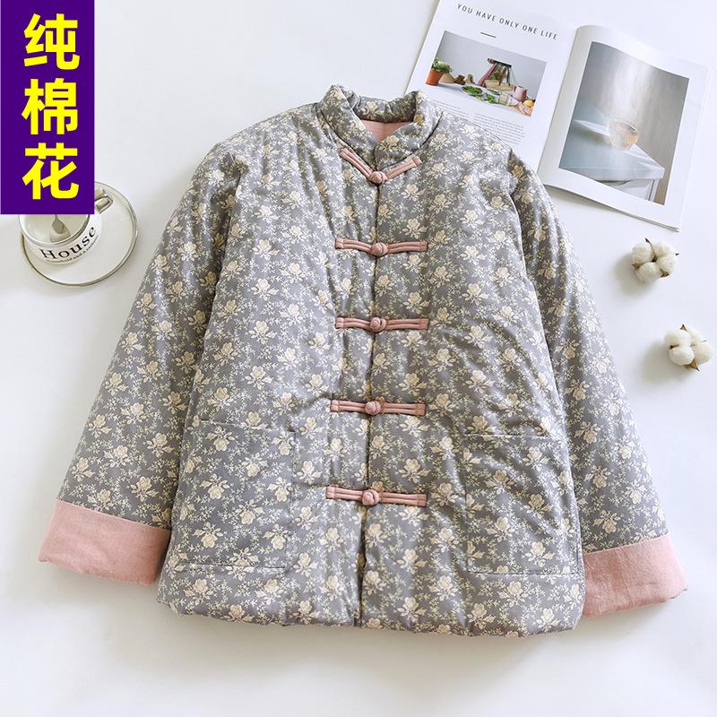 

Зимняя женская утолщенная теплая хлопковая одежда, хлопковая одежда ручной работы с цветочным принтом из чистого хлопка, стеганые куртки для мам среднего возраста XXL size (160-90 kg)