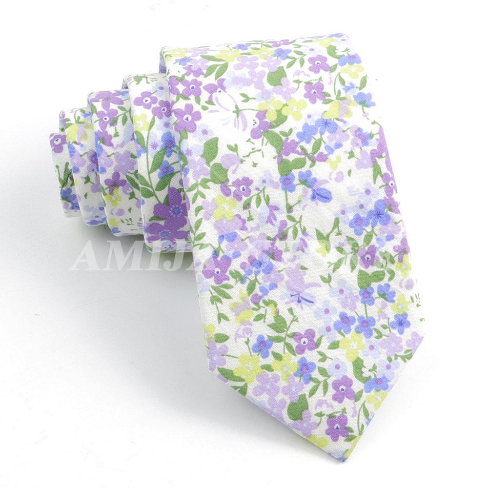 New Cotton Floral Tie For Men Women Soft Gentle Elegant Flower Necktie White Blue Yellow Narrow Skinny Wedding Party Accessories