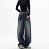 Dark Blue High-Waisted Retro Denim Jeans - Women's Summer Straight-Leg Casual Fit