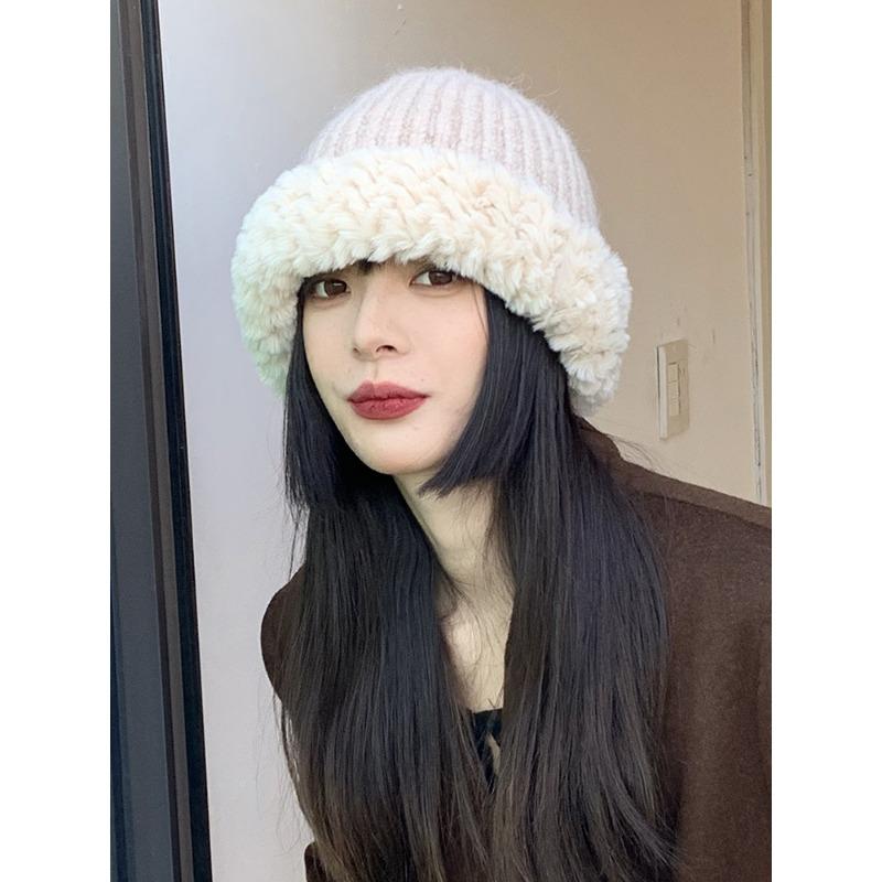 Women's Big Head Wool Hat with Versatile Face In Autumn and Winter Small Knitted Hat with Thickened Warm Plush Ear Protection Fisherman's Hat