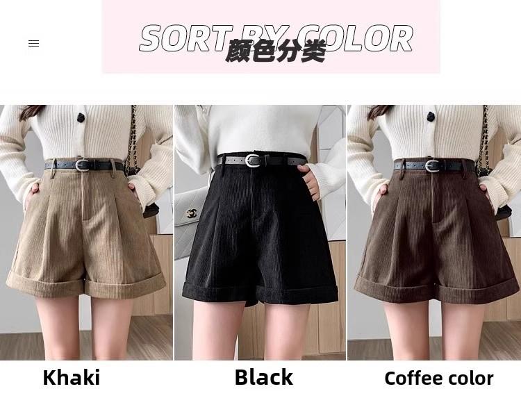 Dámské manšestrové kraťasy Maillard s vysokým pasem: Podzim/Zima 2023 áčkový střih, střih se širokými nohavicemi