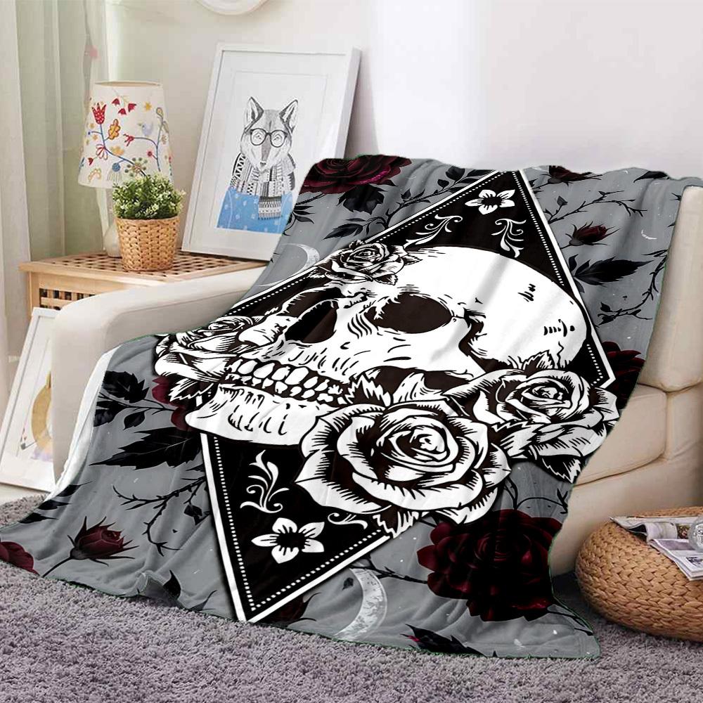 1PC Skull Roses Blanket - Soft Warm All-Season Throw for Sofa, Bed, Car, Office, Throw For Sofa yy250916113