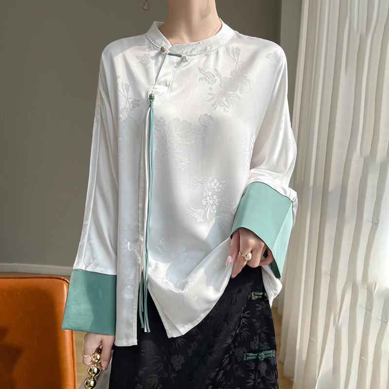 

2024 Spring/Summer Women s Elegant Frog Button Cardigan Blouse 3XL