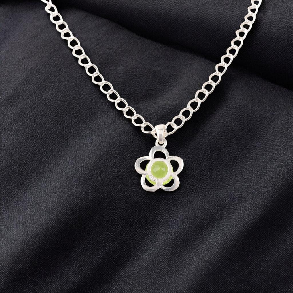 Green Peridot Gemstone 925 Sterling Silver Chain Pendant Jewelry For Women Gift CP-27-9