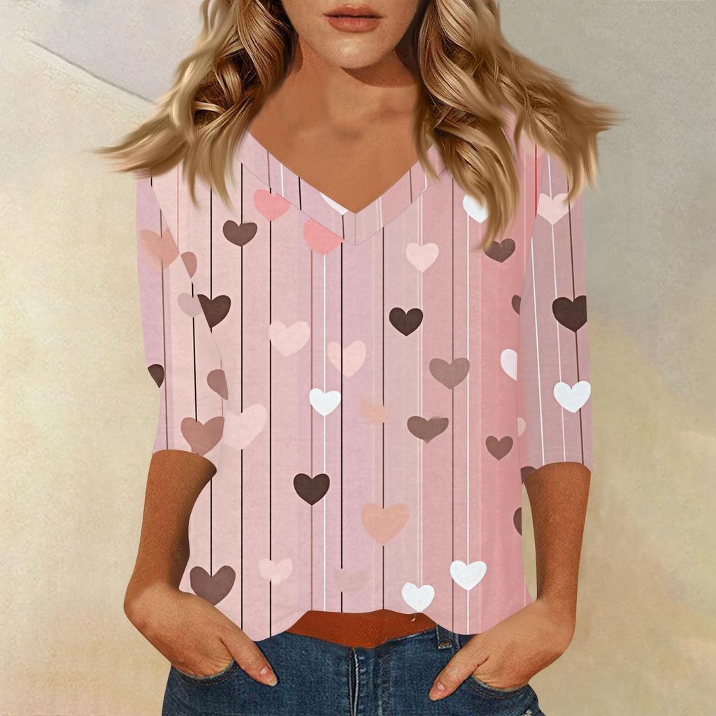 Women's T Shirt Print 3/4 Sleeve Daily Weekend Fashion Basic V- Neck Regular Top