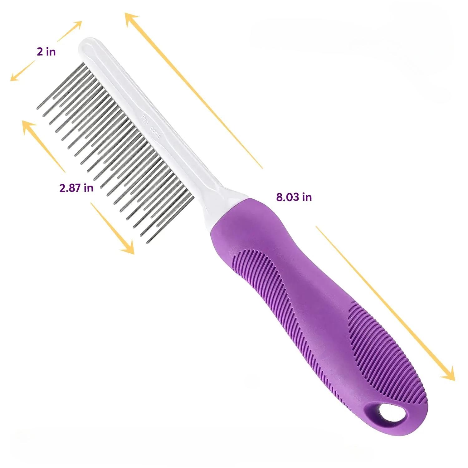

Purple Pet Comb for Dogs & Cats with Long and Short Stainless Steel Metal Teeth for Removes Tangles and Knots фіолетовий