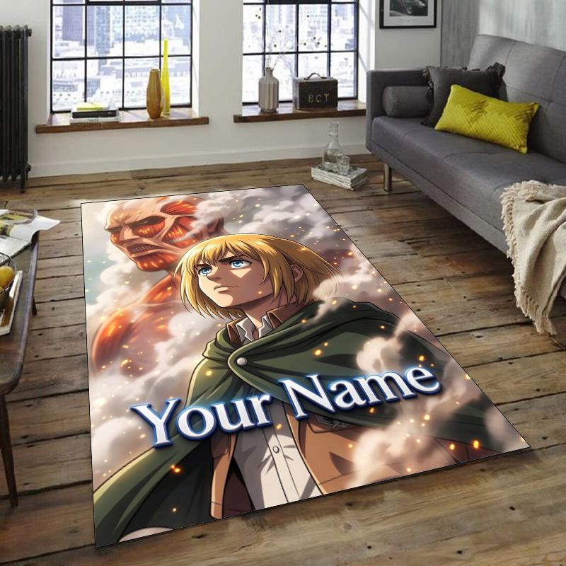 Attack on Titan Design Area Rug Personalized Name- Non-Slip, Soft & Cozy Floor Mat for Living Room, Office - Indoor/Outdoor Carpet