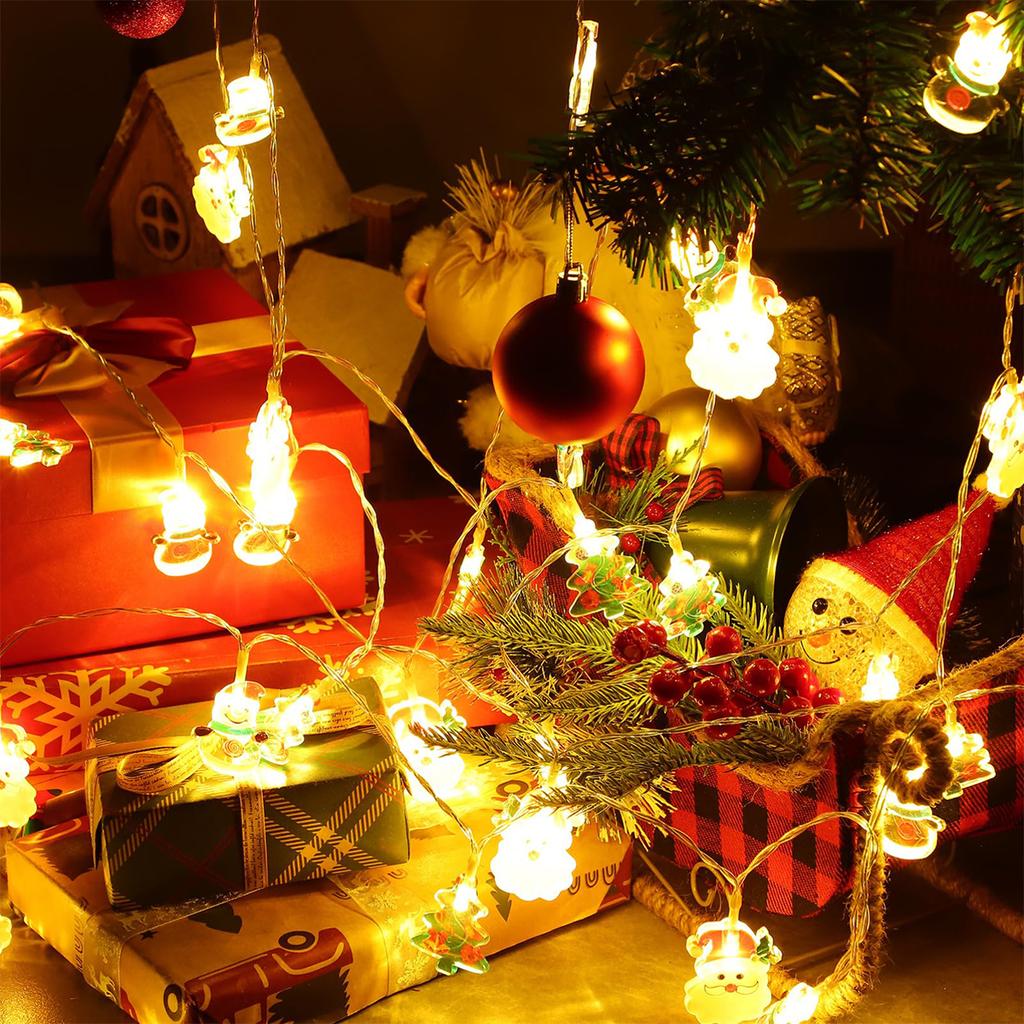1.5M Christmas LED String Lights Tree Battery Garden Decoration Colorful Light Warm Snowmen Santa Strings White Home Stake For