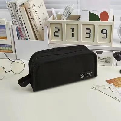 Simplicity Multifunctional Pencil Case Solid Color Canvas Pencil Bag High Capacity Stationery Storage Bag School Supplies