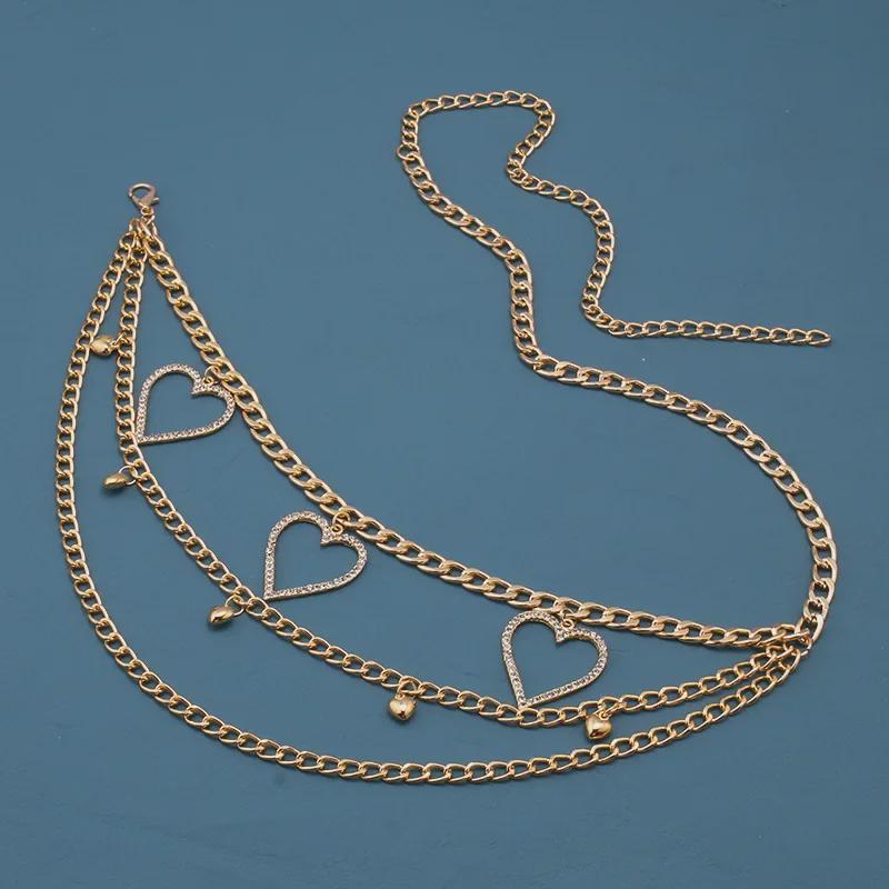 European & American Fashion Trend: Versatile Women's Diamond-Studded Peach Heart Waist Chain Accessories