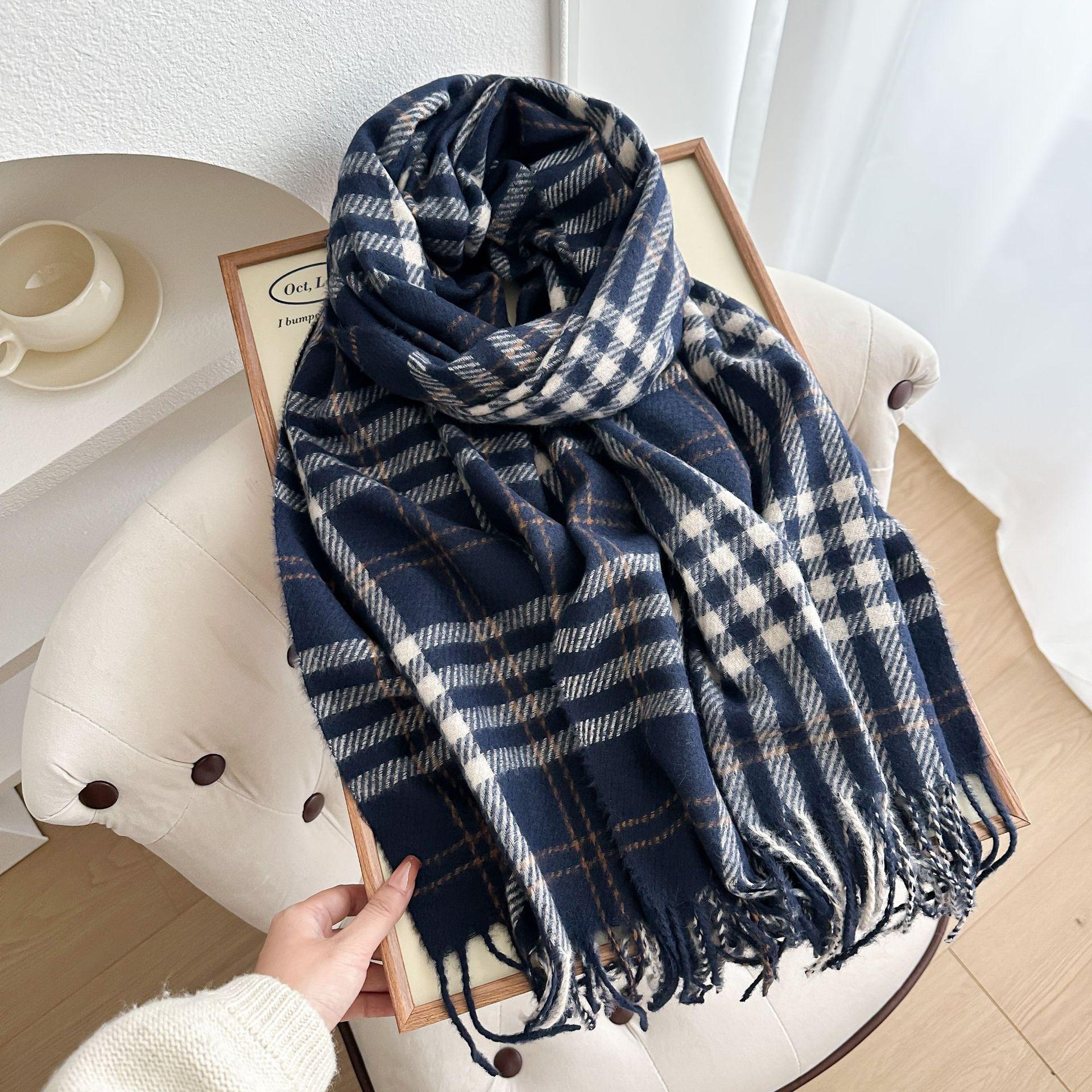 

Sweet Literary Plaid Scarf for Women in Autumn and Winter Korean Atmosphere with Coat Plaid Color Matching Warm and Thickened Scarf 66-180cm