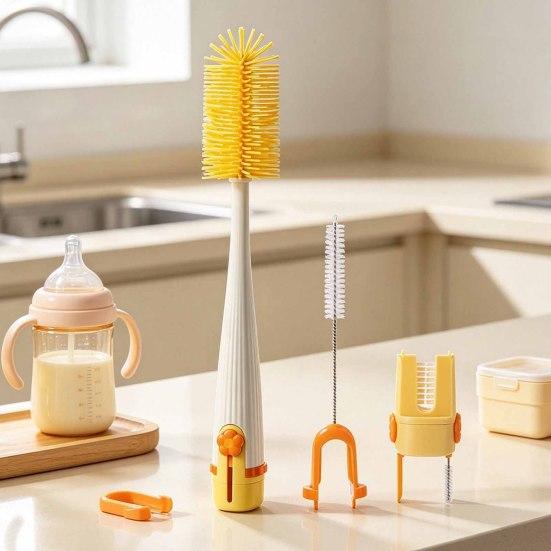 Home Kitchen Gadget 5 in 1 Silicone Cup Brush with Long Handle, Multifunctional Deep Bottle Cleaning Brush, Non-slip Reusable Cleaner for Baby Bottles