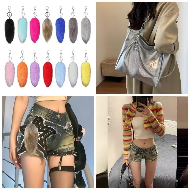 Stylish Artificial Animal Tail Keychain Soft Plush Key Ring Versatile Bag Decoration Youth Fashion Accessory for Purse