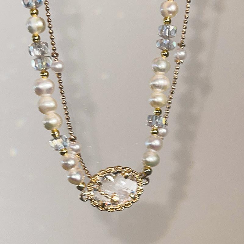 Diamant Schleife Perlenkette High Sense Choker Halskette Licht Luxus Nische Kleid Schlüsselbeinkette