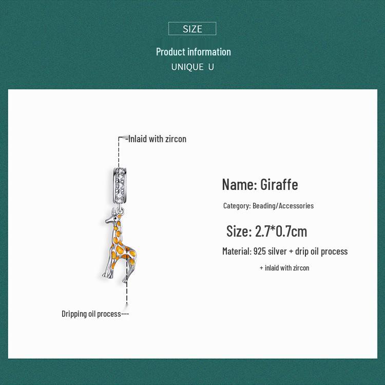S925 Silver Ziyun Oil-Dripped Spotted Giraffe Pendant: Handmade Cute Animal Bracelet Bead