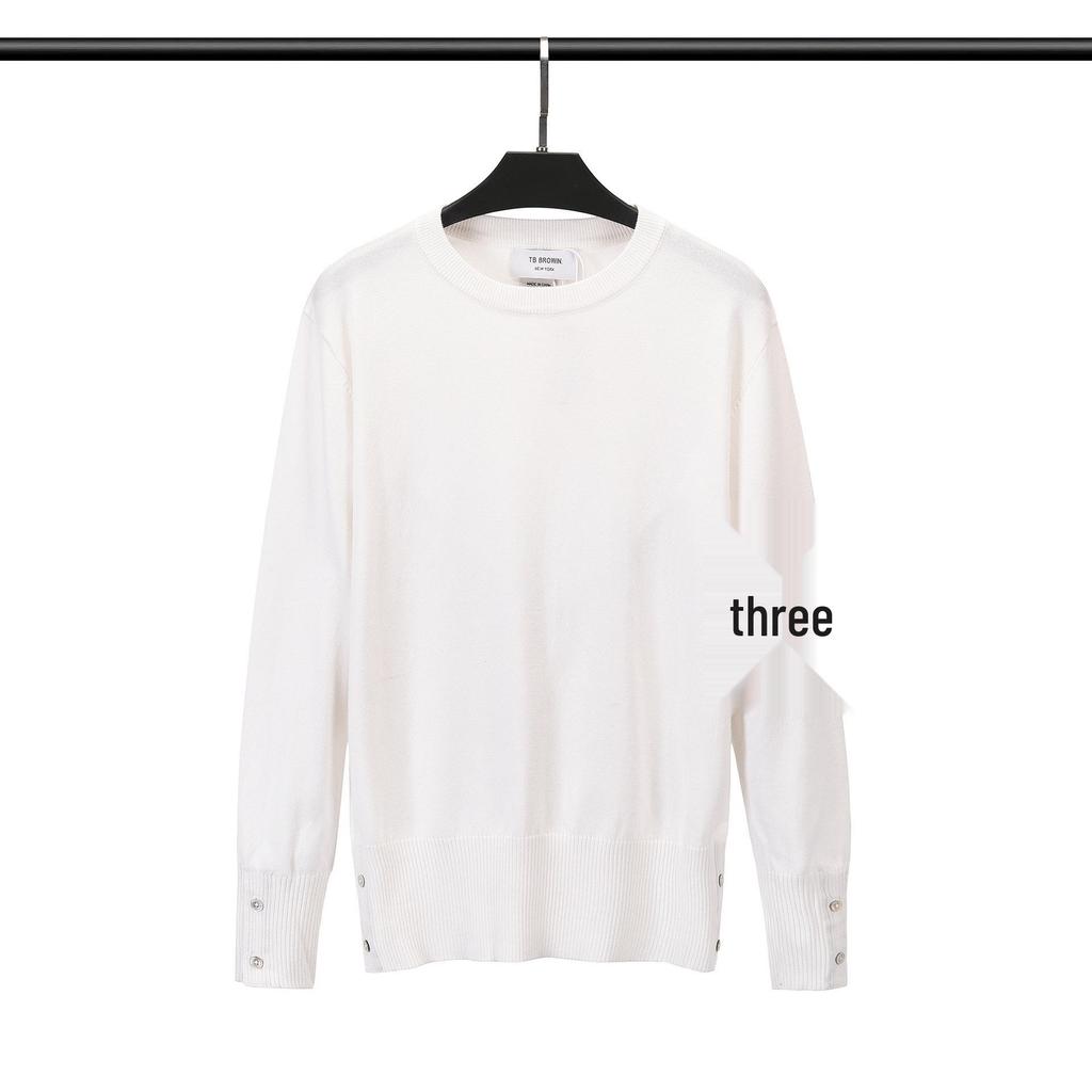 TB BROWIN Wool Four-Bar Round Neck Sweater