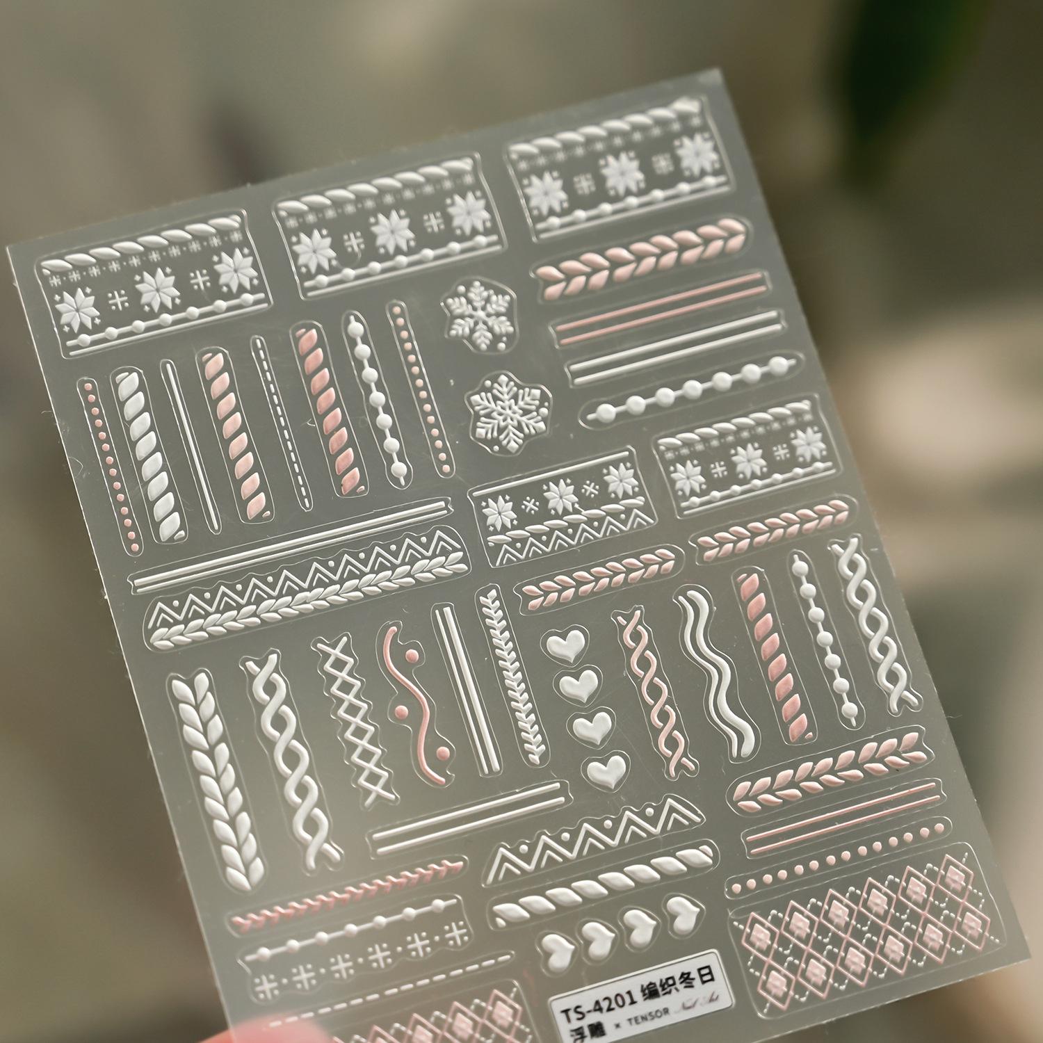 

Вязаный узор Ferris TS4201 Тисненые наклейки для ногтей: Ретро Осень Зима Снежинка Сердце Линии.