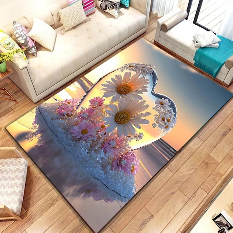 Crystal Love Pattern Carpet Romantic Theme Beach Floor Mat Soft Area Rug for Living Room Sofa Bedroom Non-slip Creative Doormat