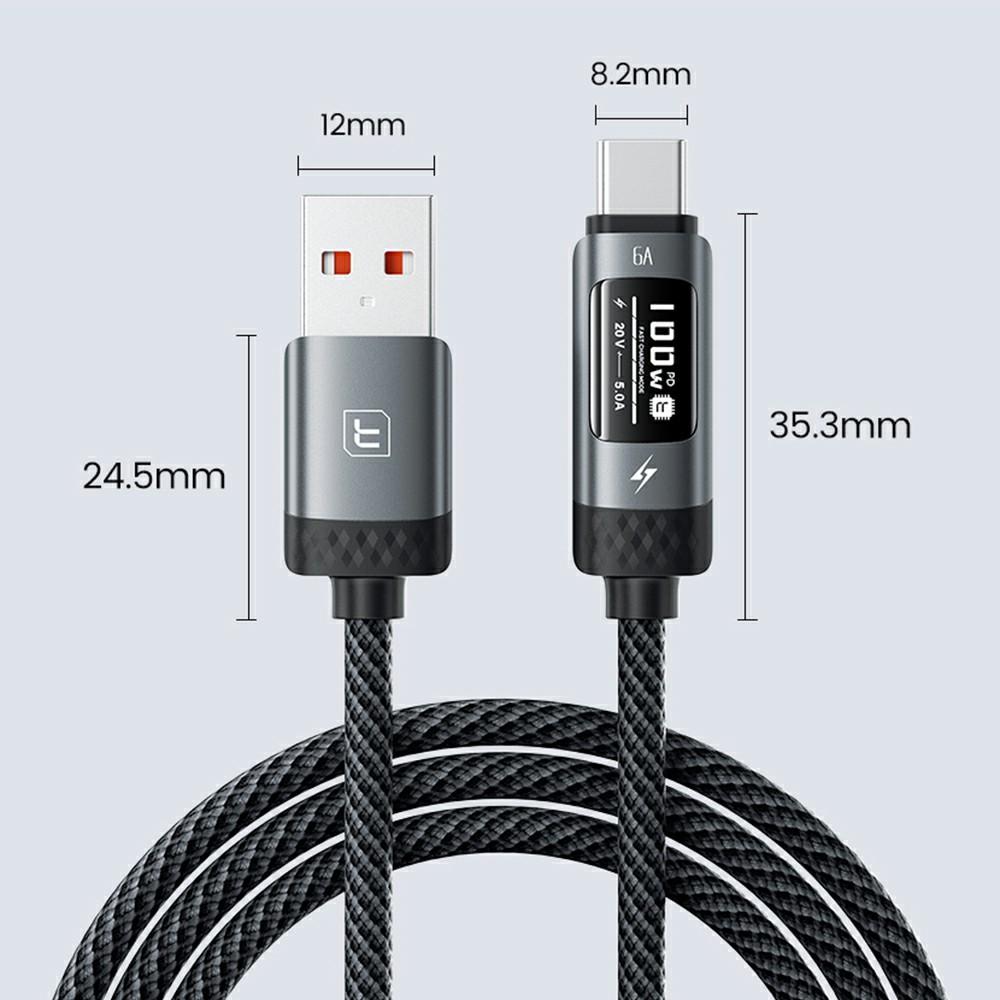 TOOCKI TX111A2 1m PD 100W USB-A To USB-C OLED Digital Display Data Cable Fast Charging Cable with E-Marker Chip for Laptop Phone