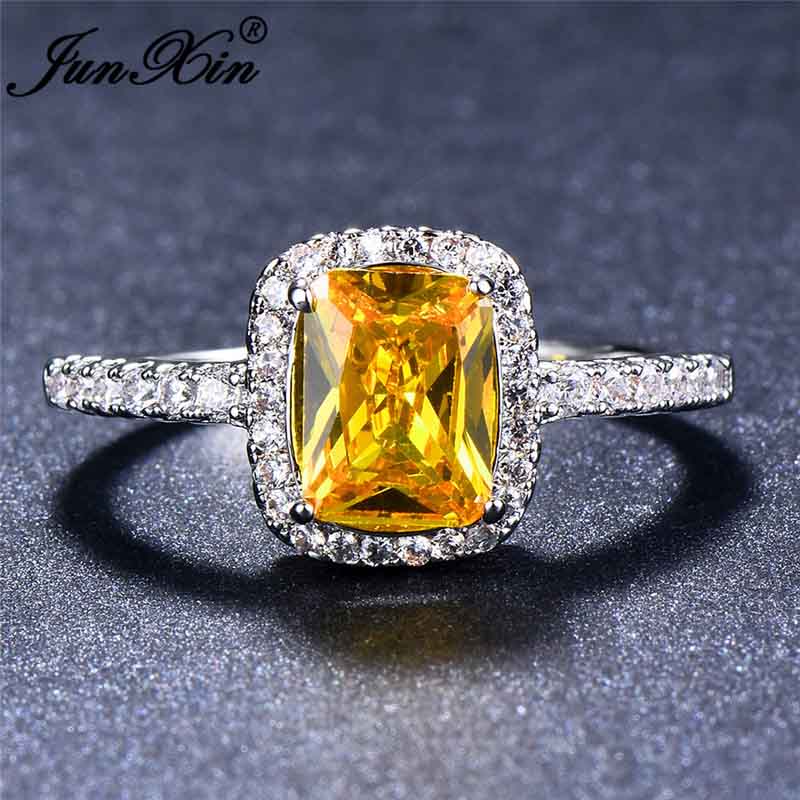 

Cute Fashion Female Big Square Rose Gold Champagne Zircon Stone Jewelry For Women Promise Love Engagement Rings 10 жовтий
